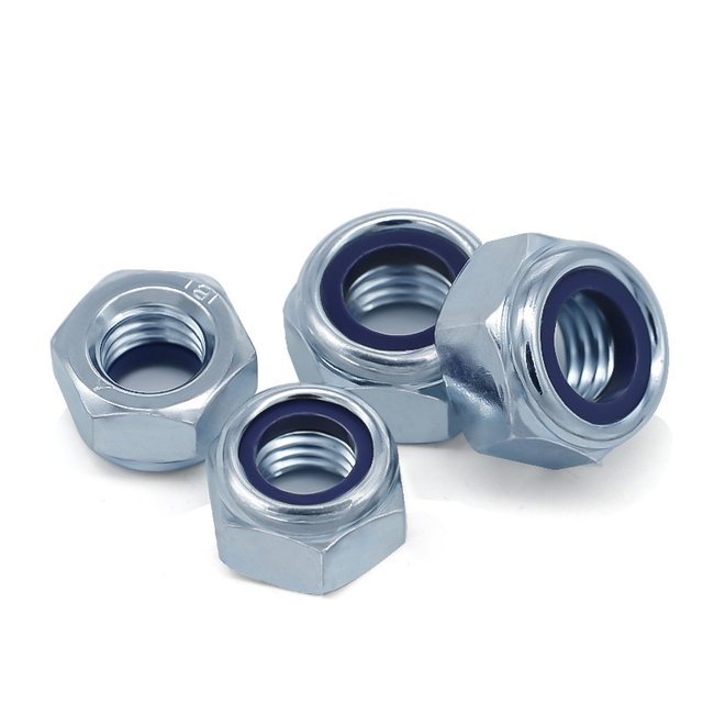 Tuercas de seguridad de nailon galvanizadas en blanco azul DIN982